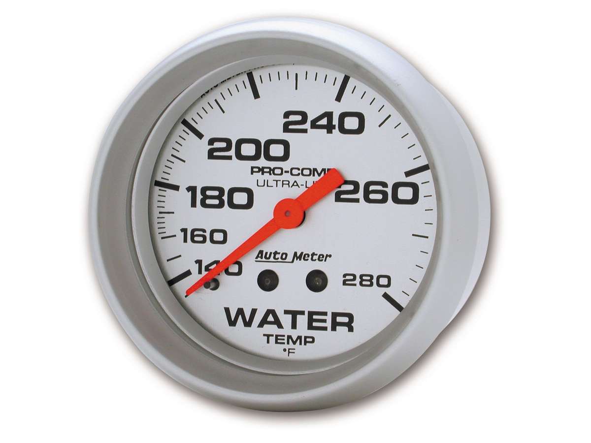 Autometer 4431 Water Temperature Gauge, Mechanical, 140-280°F Range, 2-5/8 Inch Silver Face