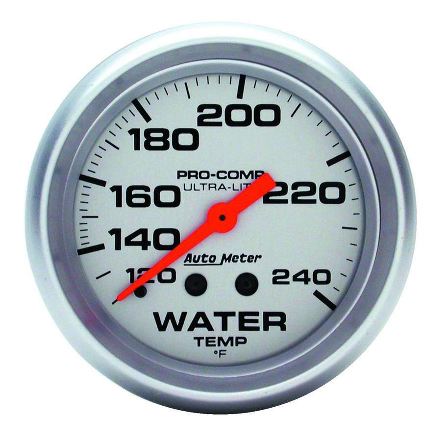 Autometer 4433 Ultra-Lite Water Temperature Gauge 120-240°F Mechanical Analog 2-5/8 Inch Silver Face