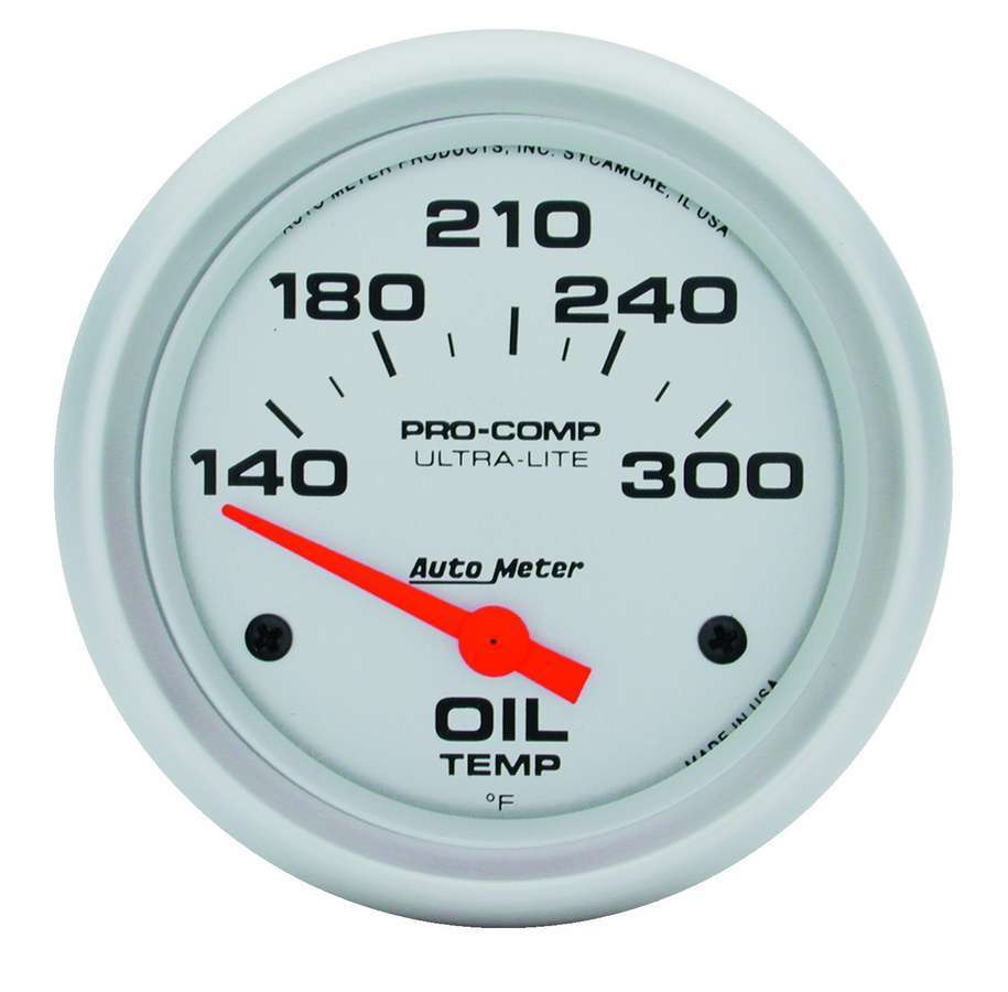 Autometer Pro Comp Oil Temperature Gauge 140-300°F Silver Face Electric Analog Short Sweep 2 5/8 Inch Diameter