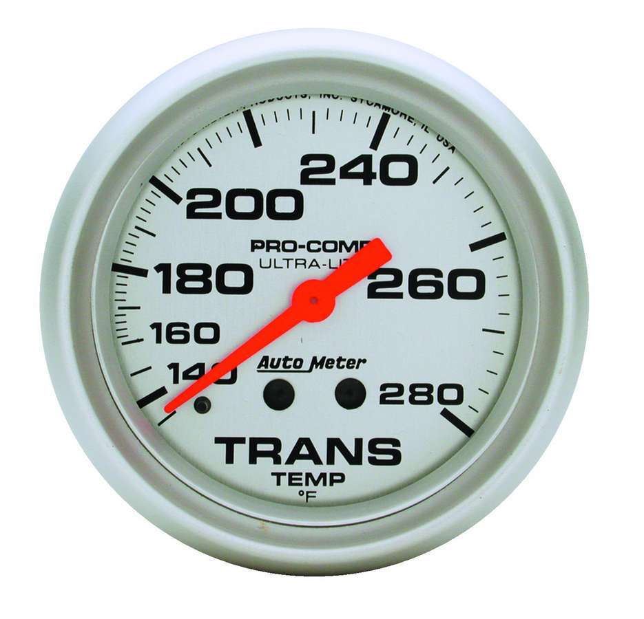 Autometer Ultra-Lite 4451 Transmission Temperature Gauge, 140-280°F, Mechanical, Analog, Full Sweep, 2-5/8 Inch Diameter, Silver Face