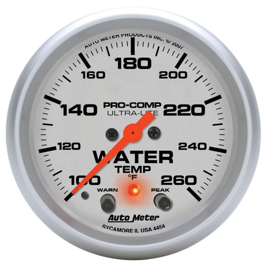 Autometer 4454 Ultra-Lite Water Temperature Gauge 100-260°F, Silver Face, Full Sweep, Analog