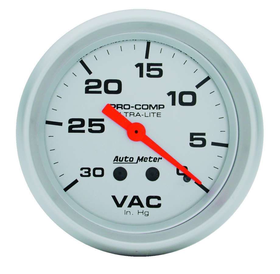Autometer 4484 Ultra-Lite Vacuum Gauge, 0-30 in Hg, Mechanical, Analog, 2-5/8 Inch Diameter, Silver Face