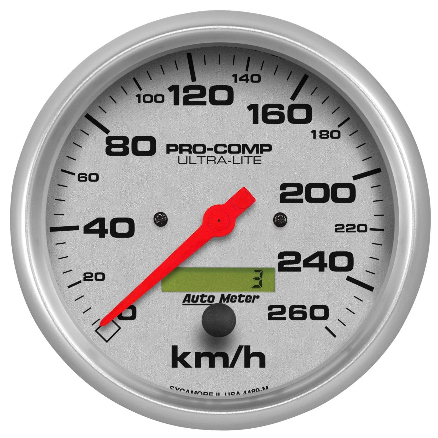 Autometer 4489-M Ultra-Lite 5-inch Speedometer with 260 KPH Metric, Analog Electric Gauge with Silver Face