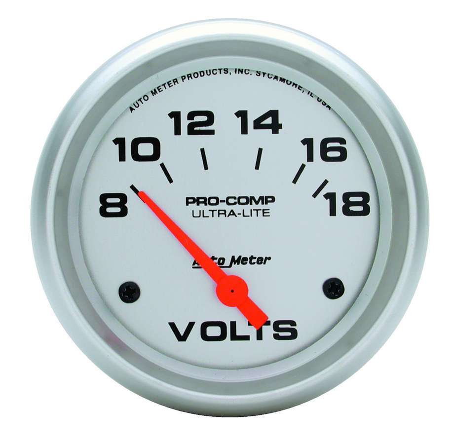 Autometer 4491 Ultra-Lite Analog Volt Meter, 8-18V, 2-5/8 Inch Silver Face