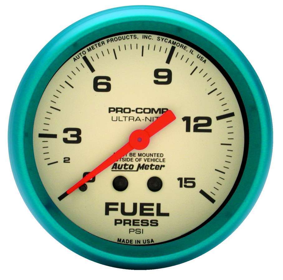Autometer 4511 Ultra-Nite Fuel Pressure Gauge 0-15 psi Mechanical Analog with White Face