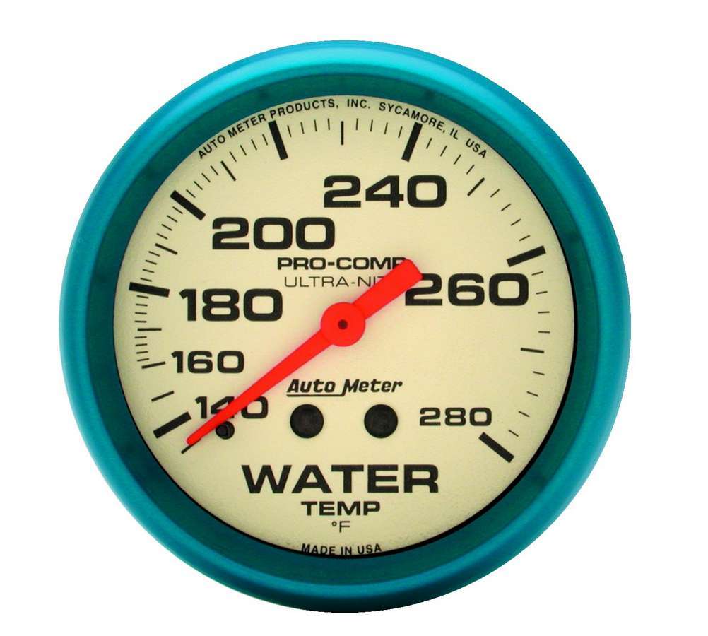 Autometer 4531 Ultra-Nite Water Temperature Gauge 140-280°F Mechanical Analog with Full Sweep and White Face