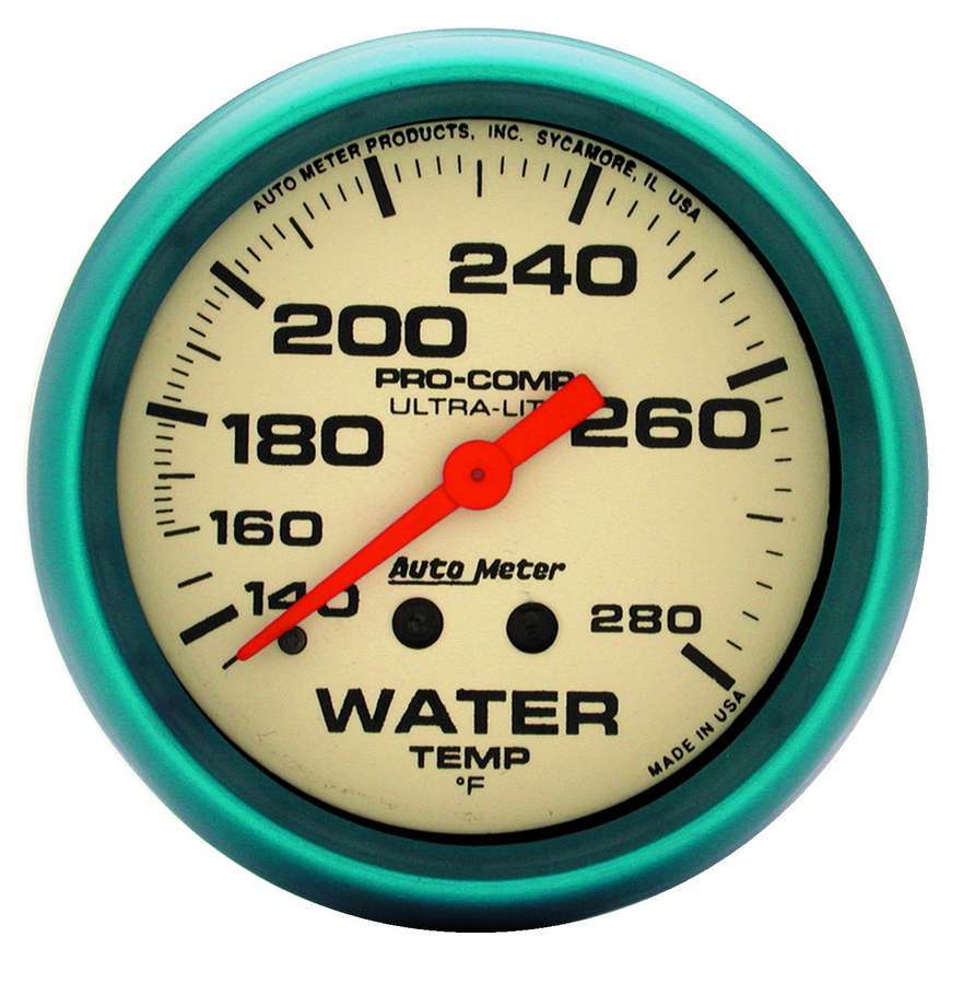 Autometer 4535 Ultra-Nite Water Temperature Gauge 140-280°F Mechanical Analog 2-5/8 Inch White Face