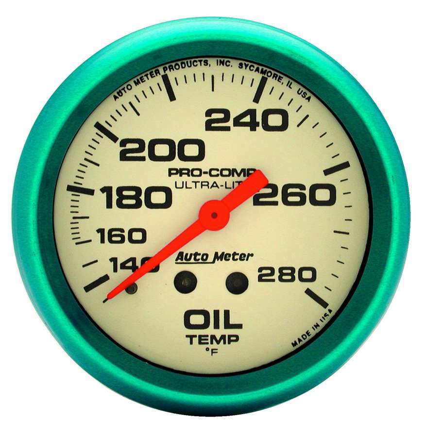 Autometer 4541 Ultra-Nite Oil Temperature Gauge 140-280°F Mechanical Analog 2-5/8 Inch White Face