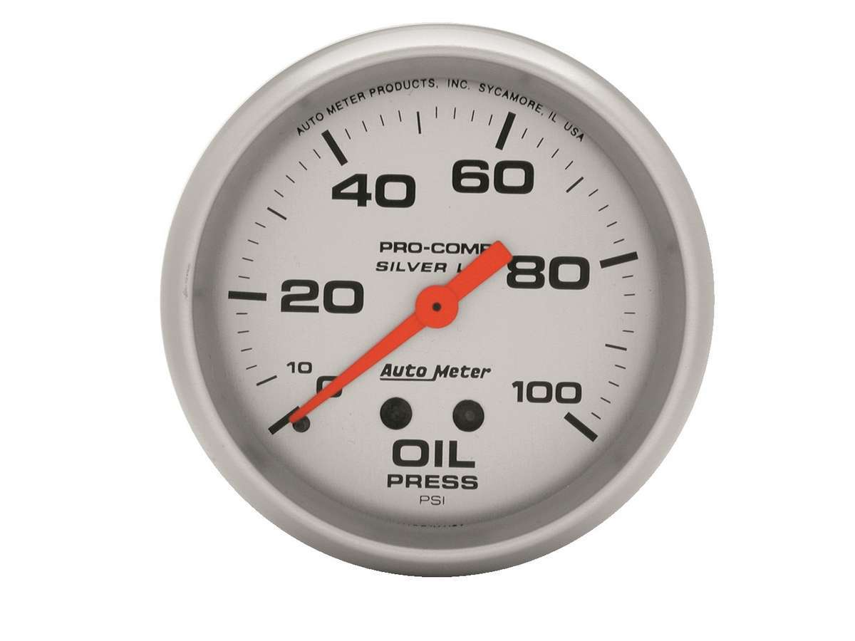 Autometer U/L 4621 Silver Liquid-Filled Oil Pressure Gauge, 0-100 PSI, Mechanical, 2-5/8 Inch Diameter