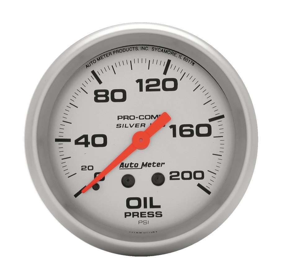 Autometer Pro Comp 4622 Oil Pressure Gauge 0-200 PSI Mechanical Liquid Filled Silver Face