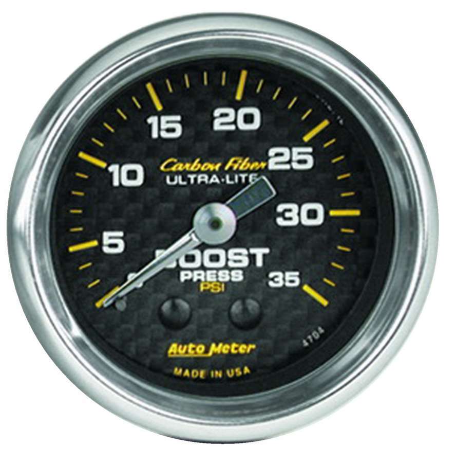 Autometer 4704 Carbon Fiber Look Boost Gauge 0-35 psi Mechanical Analog 2-1/16 Inch Diameter