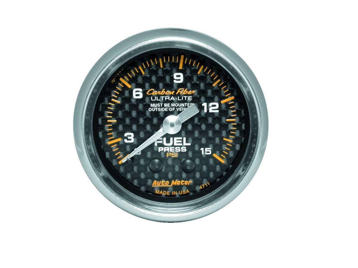Autometer Carbon Fiber Fuel Pressure Gauge 0-15 PSI, 2-1/16 Inch Diameter, Mechanical Analog