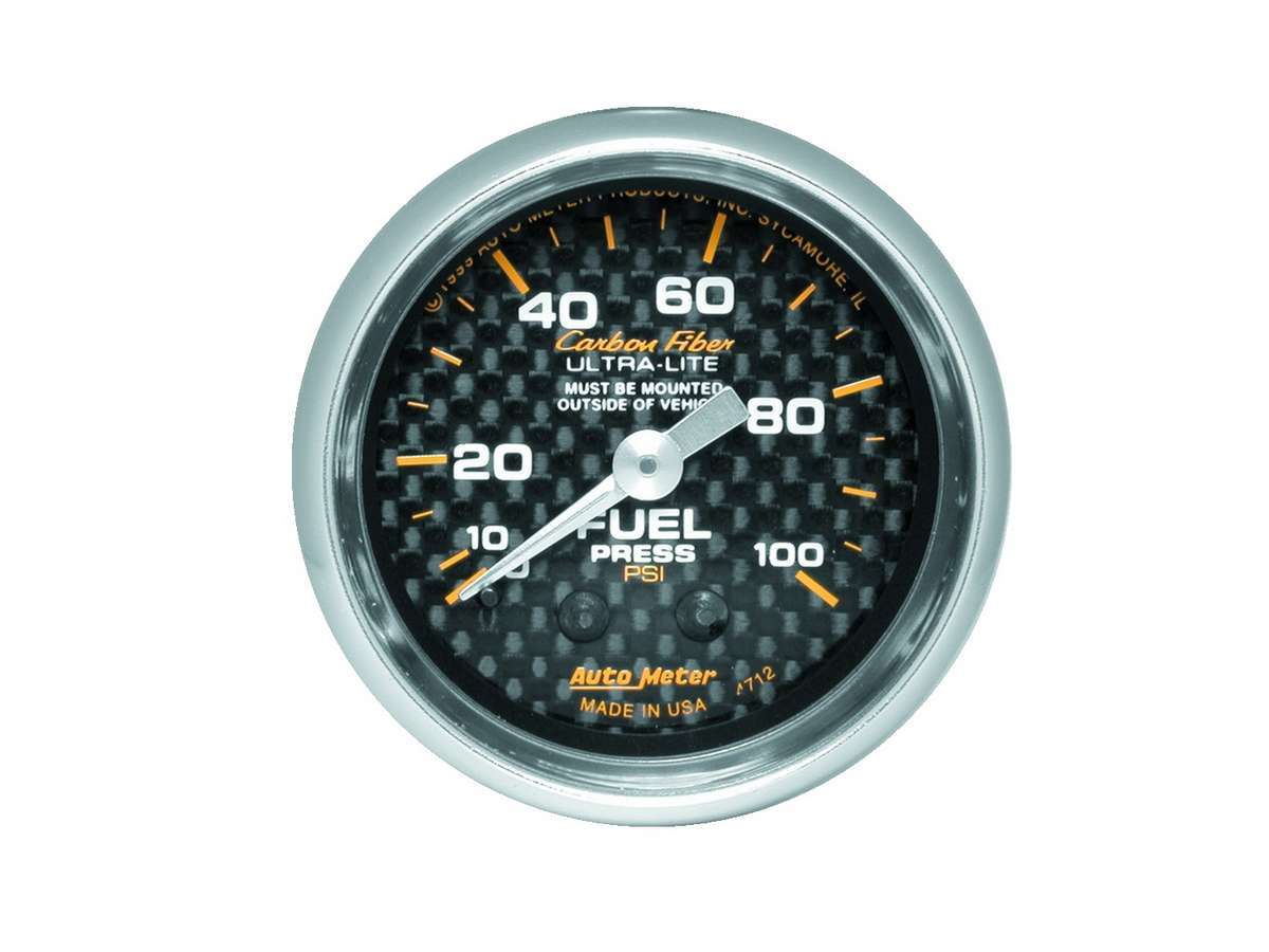 Autometer C/F 4712 Carbon Fiber Fuel Pressure Gauge 0-100 PSI, Mechanical, Analog, Full Sweep, 2-1/16 Inch Diameter
