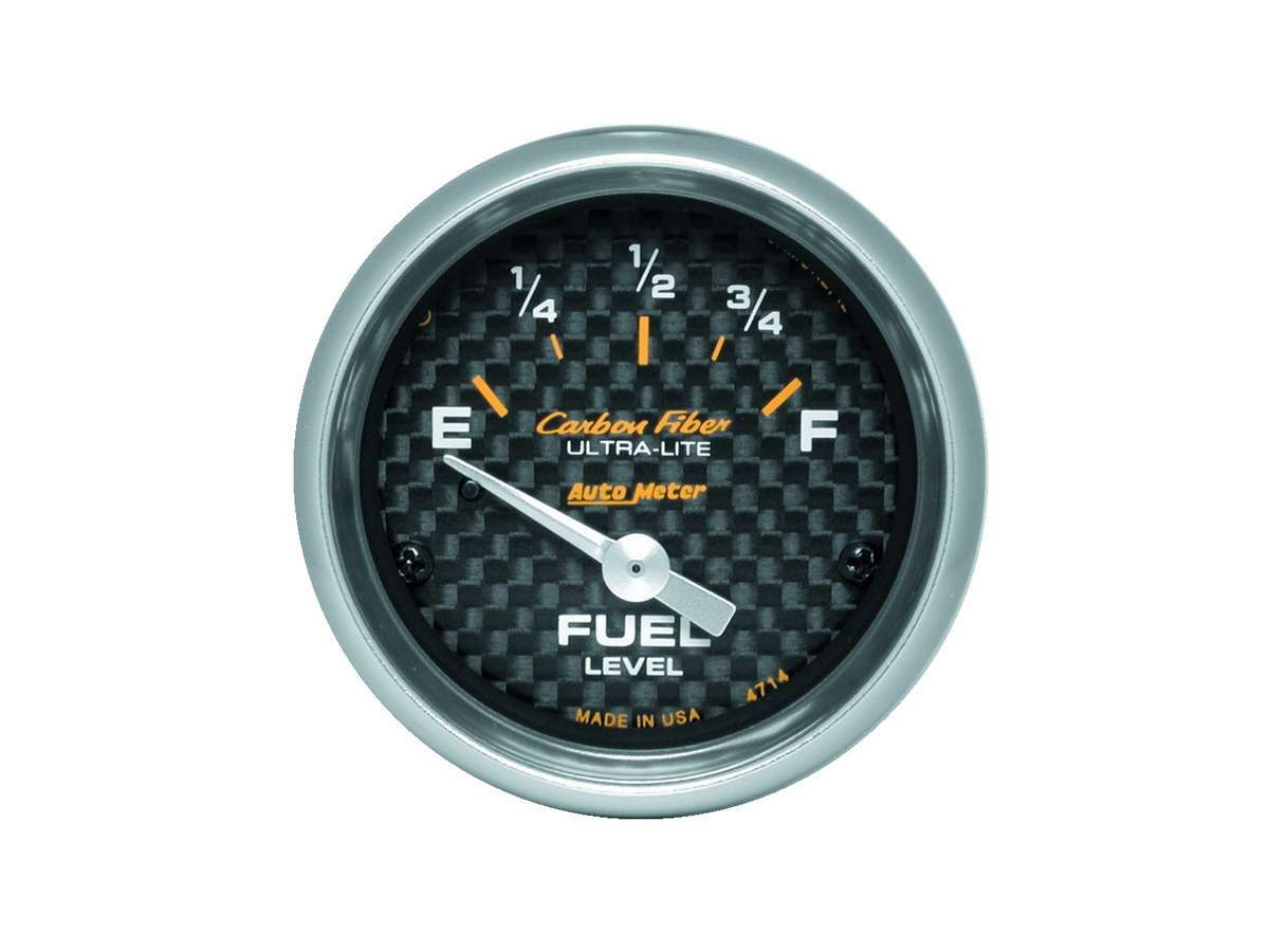Autometer Carbon Fiber Fuel Level Gauge 0-90 Ohm, 2-1/16 Inch Diameter, Analog Short Sweep