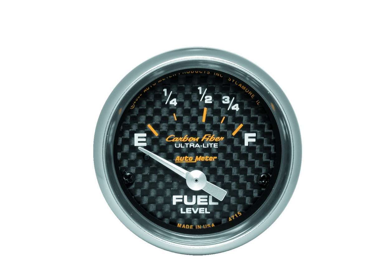Autometer 4715 Carbon Fiber Look Fuel Level Gauge 73/10 Ohm Electric Analog with Short Sweep and 2-1/16 Inch Diameter