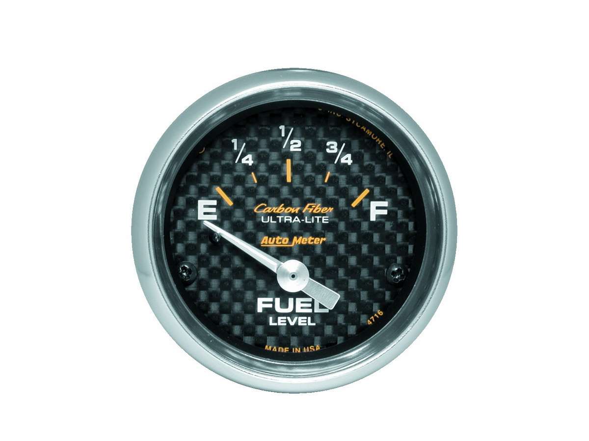 Autometer 4716 Carbon Fiber Fuel Level Gauge 240/33 Ohms, 2-1/16 Inch Diameter, Electric, Analog, Short Sweep