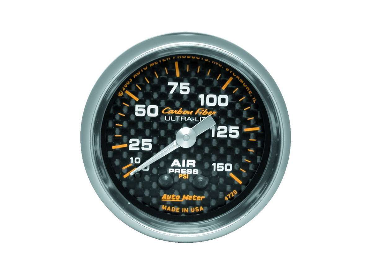 Autometer 4720 Carbon Fiber Look Air Pressure Gauge 0-150 psi, Mechanical, Analog, 2-1/16 inch Diameter