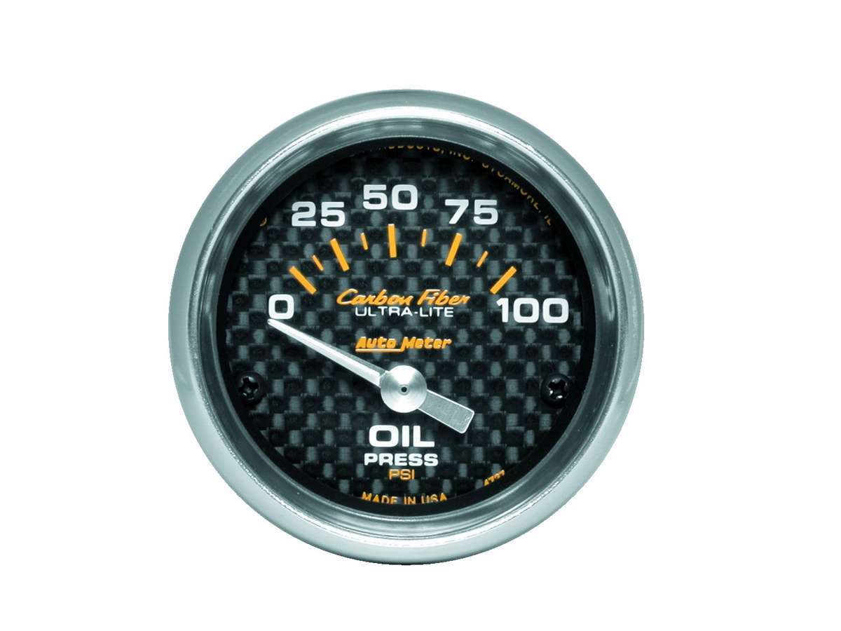 Autometer Carbon Fiber 2-1/16 Inch Oil Pressure Gauge 0-100 PSI