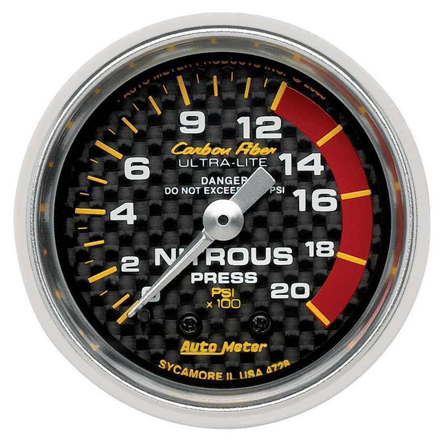 Autometer Carbon Fiber 2-1/16 Inch Mechanical Nitrous Pressure Gauge 0-2000 PSI