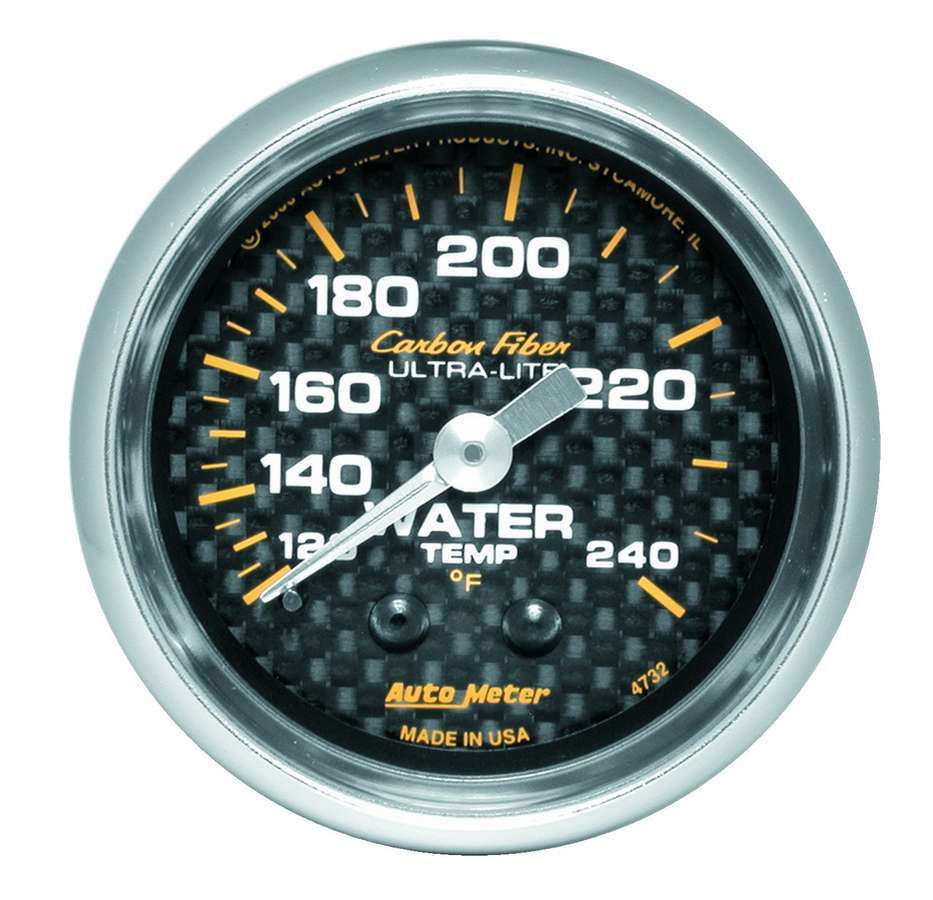 Autometer 4732 Water Temperature Gauge with Carbon Fiber Finish, 120-240°F, Mechanical, 2-1/16 Inch Diameter