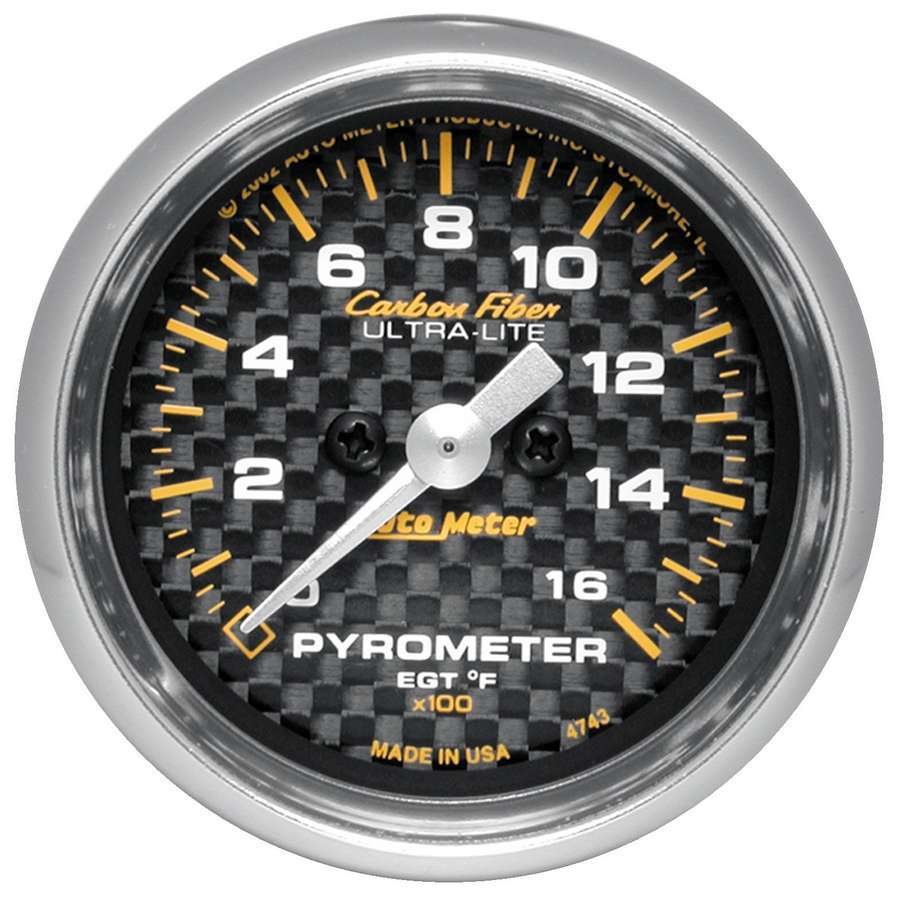 Autometer 4744 Carbon Fiber 2-1/16 Inch 1600°F Electric Analog EGT Gauge