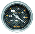 Autometer C/F 2-1/16 Inch Vacuum Gauge 0-30 in Hg Mechanical Analog Carbon Fiber Look
