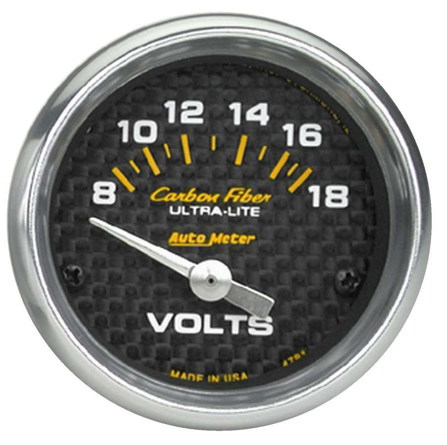 Autometer C/F 2-1/16 Inch Voltmeter 8-18 Volts with Carbon Fiber Look Face