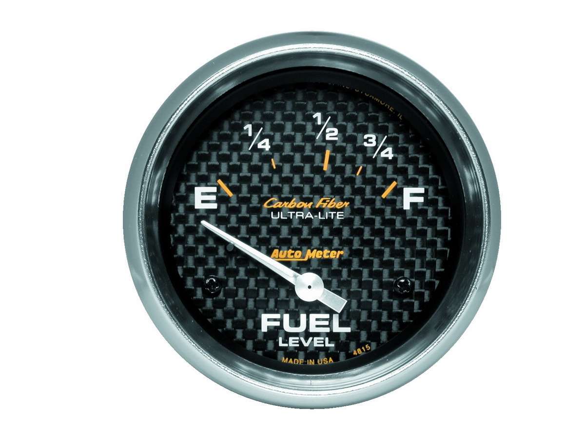 Autometer 4815 Carbon Fiber Fuel Level Gauge, 73-10 Ohms, Electric, Analog with Short Sweep, 2-5/8 Inch Diameter