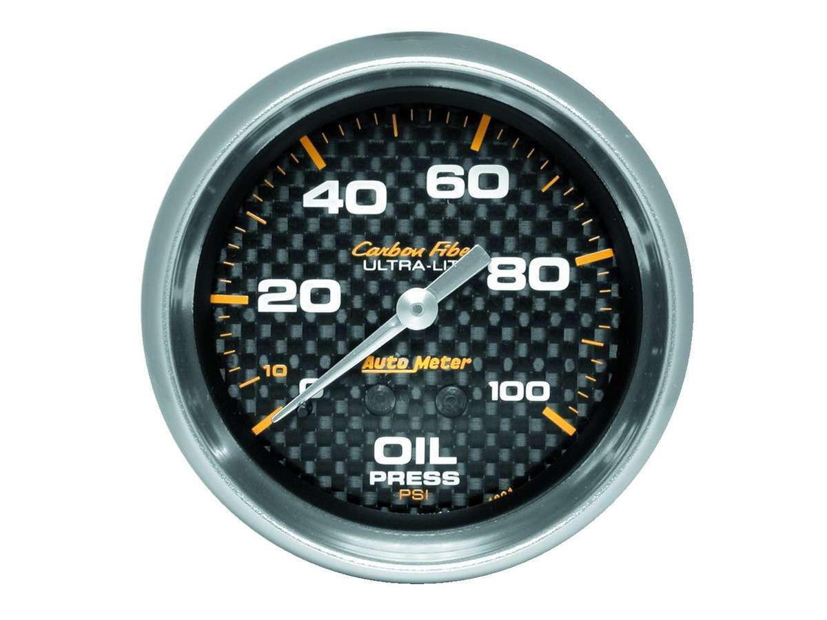 Autometer Carbon Fiber Oil Pressure Gauge 0-100 PSI, 2-5/8 Inch Analog Mechanical Gauge