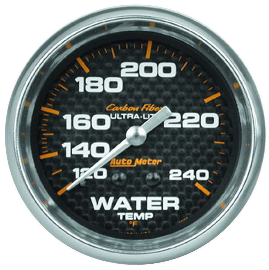 Autometer 4832 Carbon Fiber Water Temperature Gauge 120-240°F Mechanical Analog 2-5/8 Inch Diameter