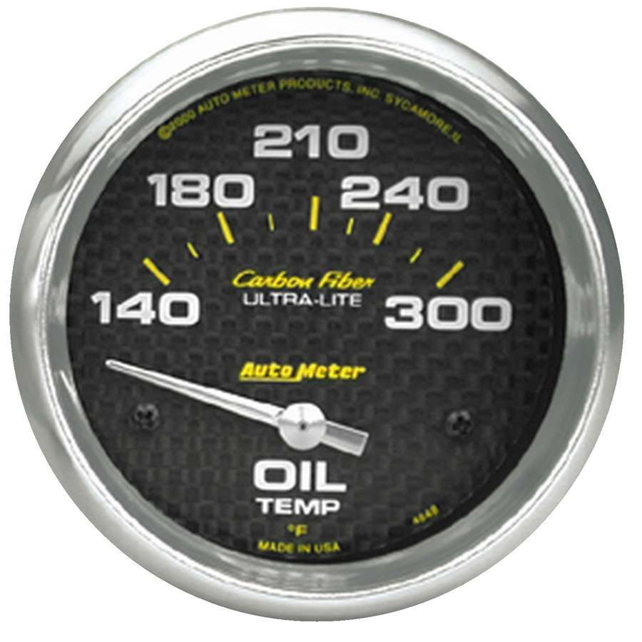 Autometer 4848 Carbon Fiber Oil Temperature Gauge 140-300°F, 2-5/8 Inch Diameter, Analog Short Sweep