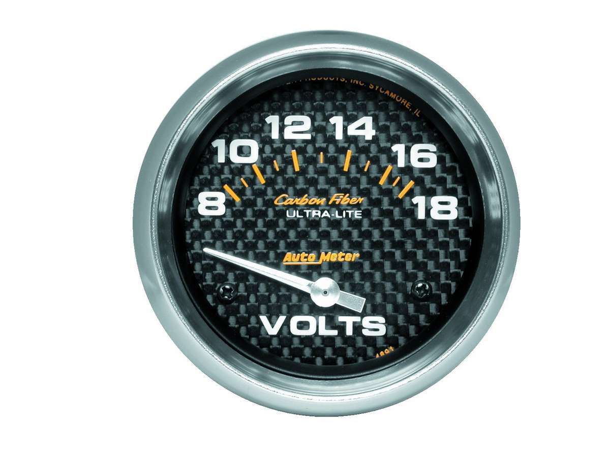 Autometer Carbon Fiber 2-5/8 Inch Volt Meter 8-18V, Analog Short Sweep