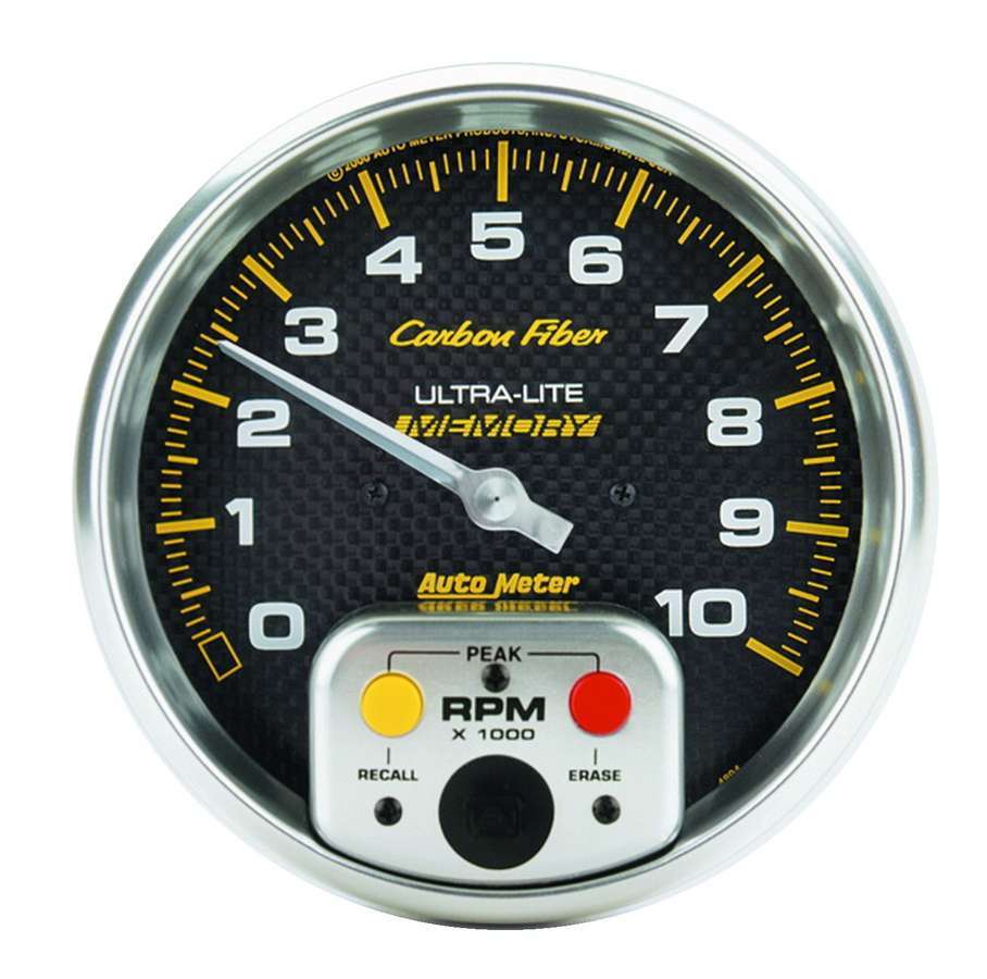 Autometer 4894 Carbon Fiber In-Dash Tachometer, 10,000 RPM, 5-Inch Diameter, Analog Electric Gauge with Memory and Dash Mount