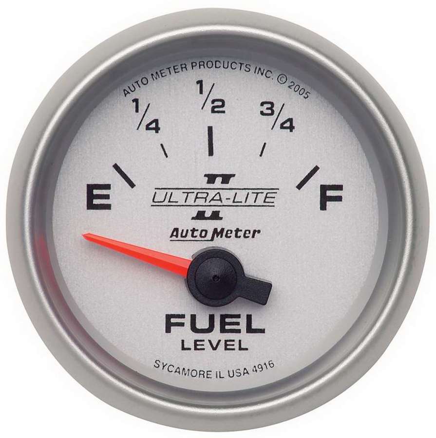Autometer 4916 Ultra-Lite II Fuel Level Gauge 240-33 Ohms, 2-1/16 Inch Diameter, Silver Face, Electric, Analog, Short Sweep
