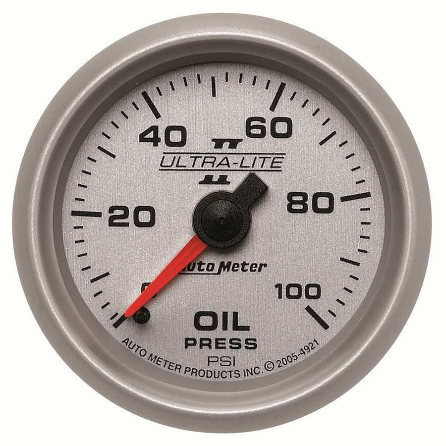 Autometer 4921 Ultra-Lite II Oil Pressure Gauge 0-100 psi, 2-1/16 inch Dial, Mechanical, Analog, Silver Face