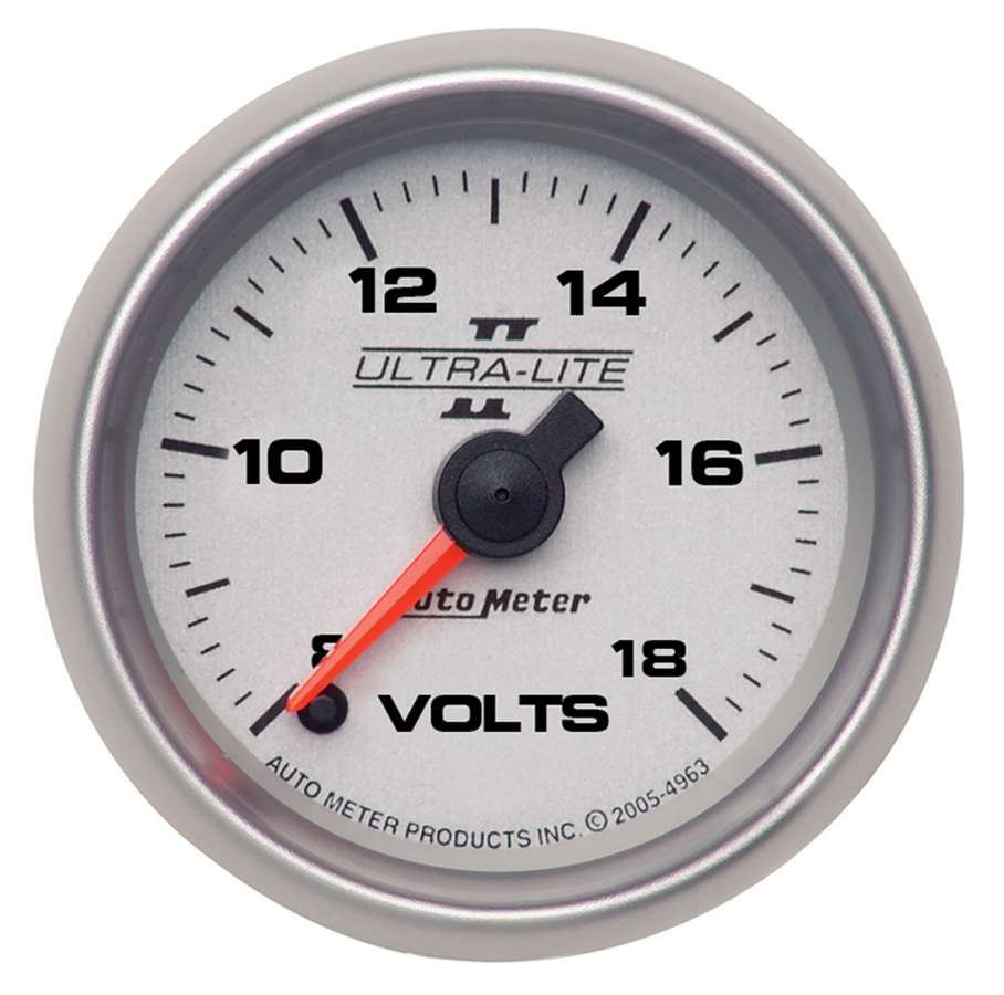 Autometer 4991 Ultra-Lite II 8-18 Volt Analog Voltmeter with Full Sweep and Silver Face