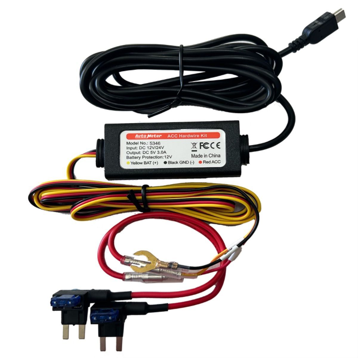 Autometer Hard Wire Kit for 9124 Dash Cam with Parking Mode and Fuses Included