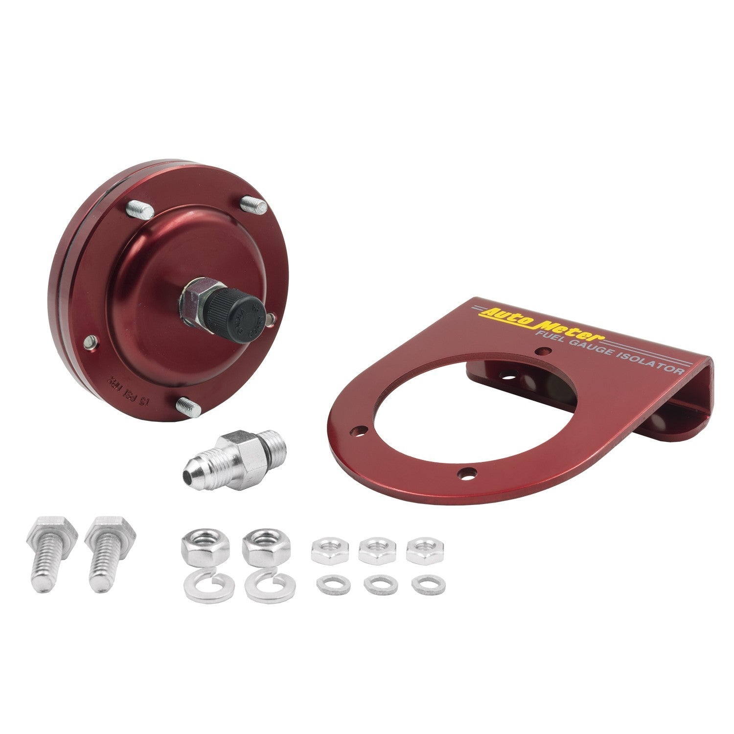 Autometer Fuel Pressure Isolator Kit for 15 PSI Mechanical Gauges, Aluminum Red Anodized with 4 AN Fittings
