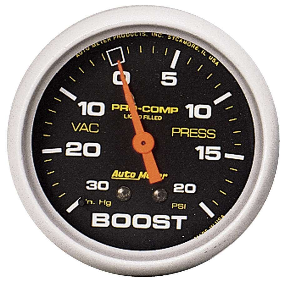 Autometer 5401 Turbo Boost Gauge 0-20 psi / 30 in Hg Mechanical Analog 2-5/8 Inch Black Face