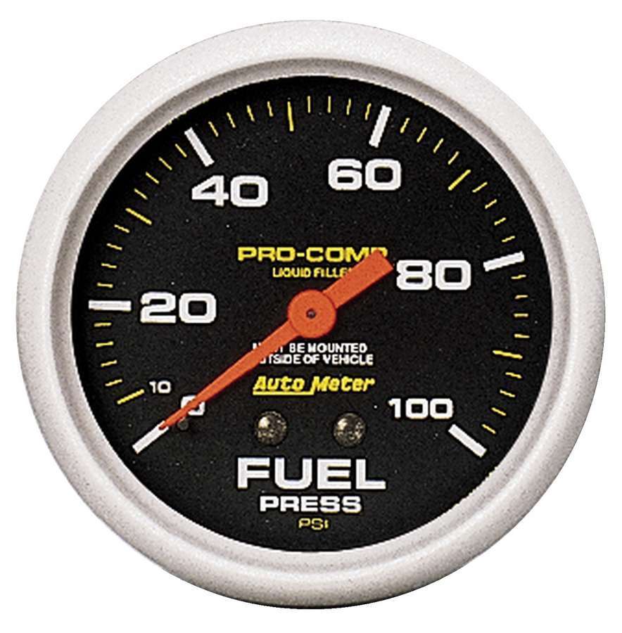 Autometer 5412 Fuel Pressure Gauge 0-100 psi Mechanical Analog Liquid Filled Black Face