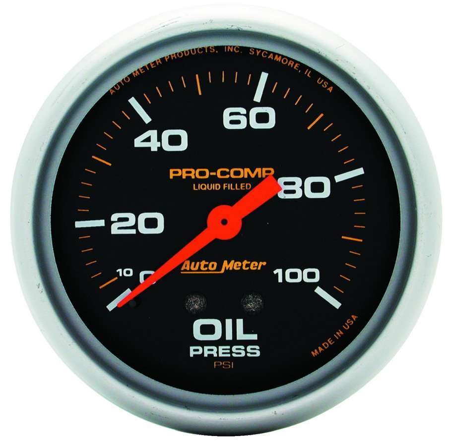 Autometer 5421 Oil Pressure Gauge 0-100 PSI Mechanical Analog Full Sweep 2-5/8 Inch Black Face