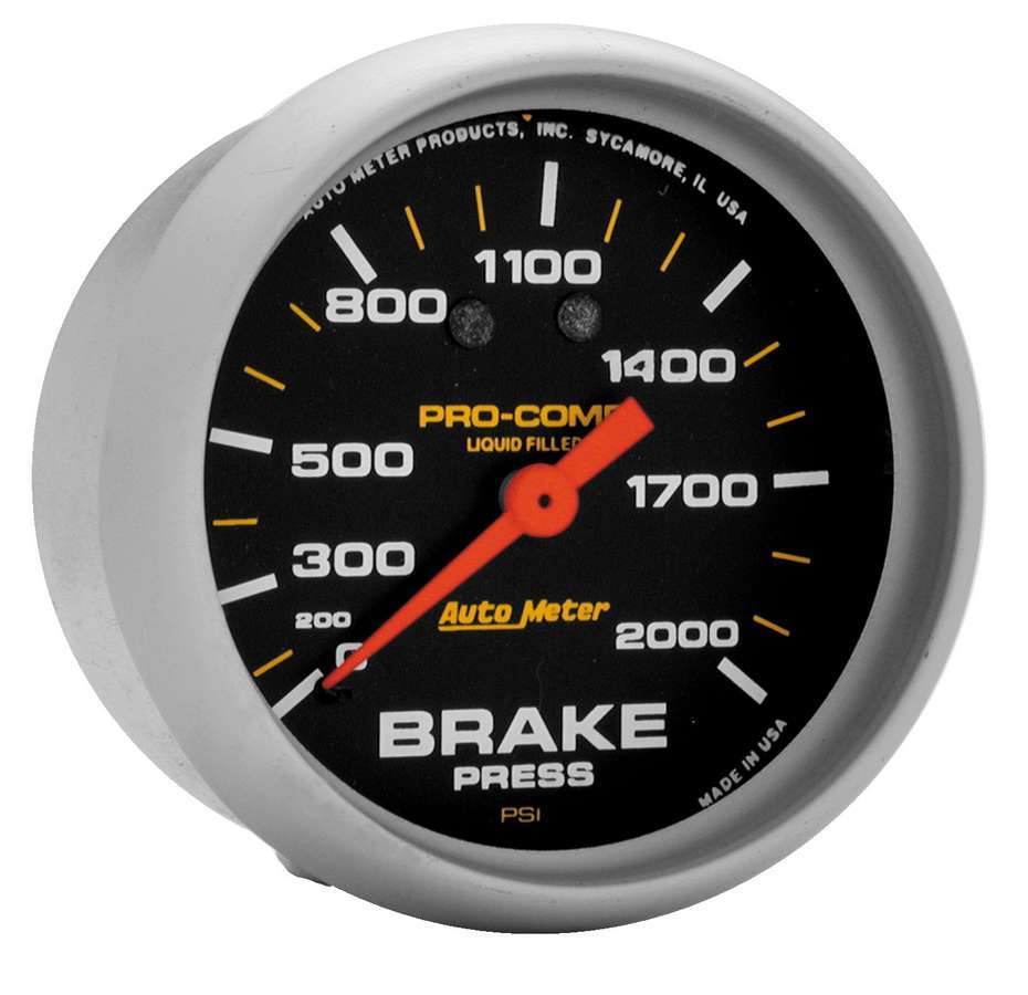 Autometer 5426 Brake Pressure Gauge 0-2000 psi Mechanical Analog 2-5/8 Inch Black Face Liquid Filled