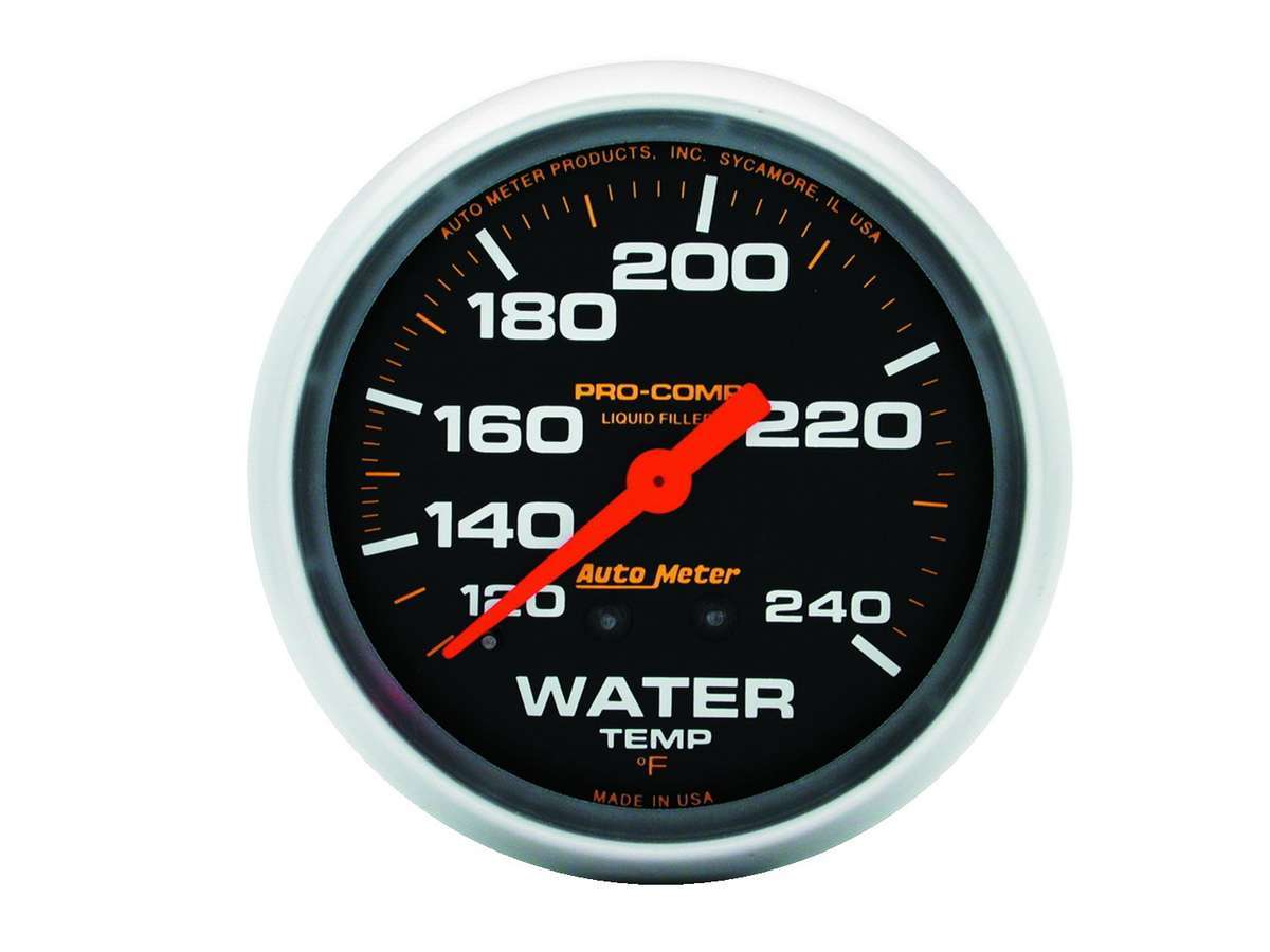 Autometer 5432 Water Temperature Gauge 120-240°F Mechanical Analog 2-5/8 Inch Black Face Liquid Filled