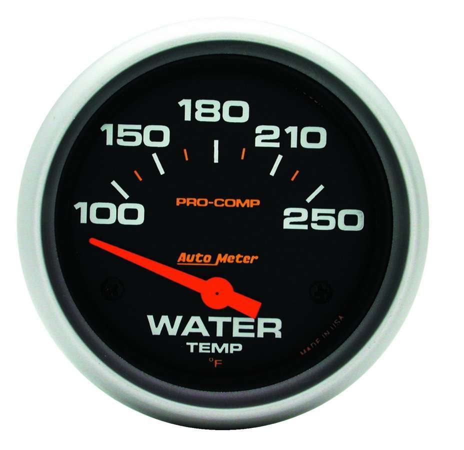 Autometer Pro-Comp 5437 Water Temperature Gauge 2-5/8 Inch Black Dial 100-250°F Electric Analog Short Sweep