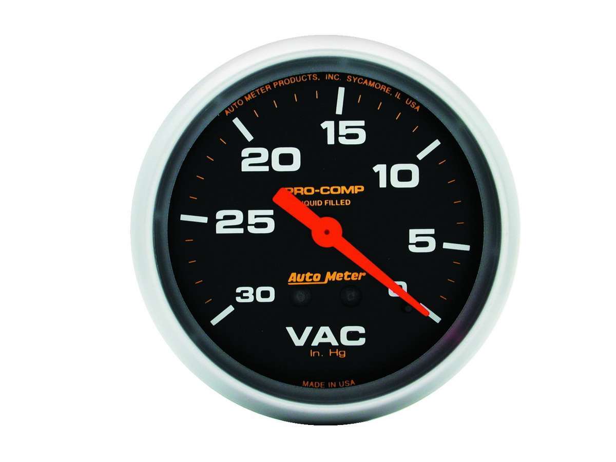 Autometer Vacuum Gauge 5484, 0-30 in Hg Mechanical Analog with Liquid Filled Black Face