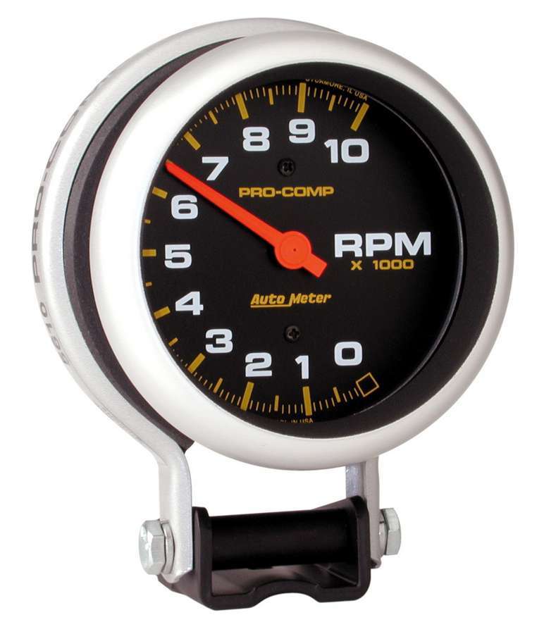 Autometer Pro-Comp Tachometer Part 5610, 10,000 RPM, 3-3/4 Inch Diameter, Electric Analog Gauge with Black Face and Pedestal Mount