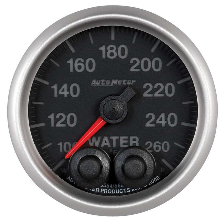 Autometer 5654 Water Temperature Gauge, 2-1/16 Inch, Full Sweep, Black Face, 100-260°F Range, Analog Electric Measurement