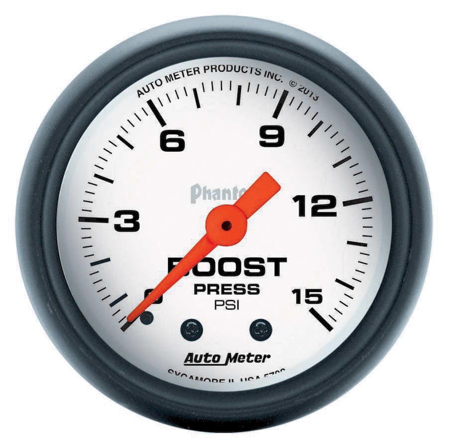 Autometer 5702 Phantom Boost Gauge 0-15 psi Mechanical Analog 2-1/16 Inch White Face