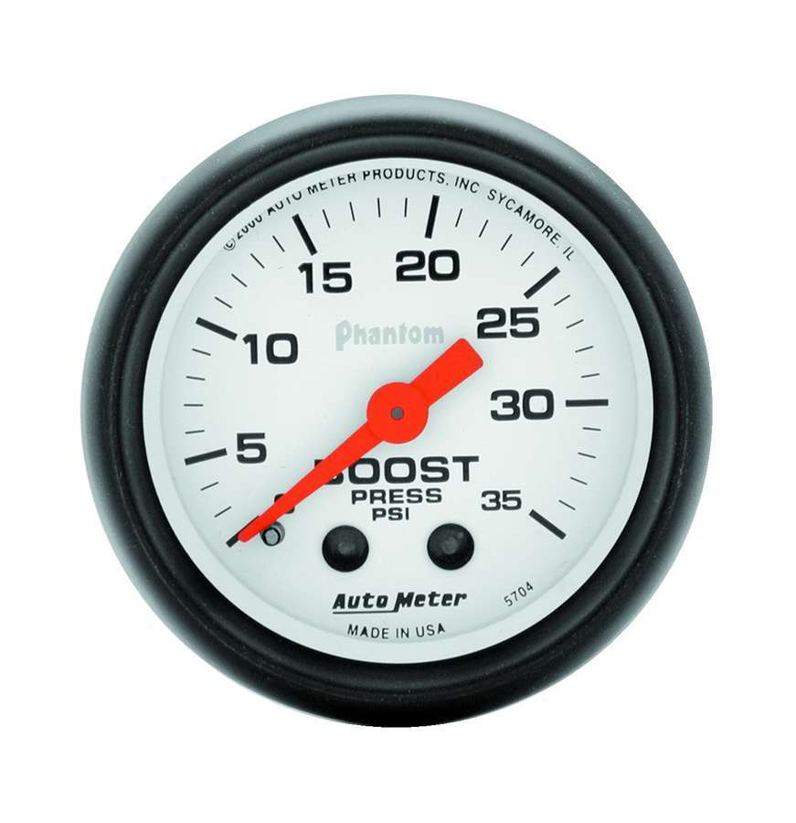 Autometer 5704 Phantom Boost Gauge 0-35 psi Mechanical Analog with White Face, 2-1/16 Inch Diameter