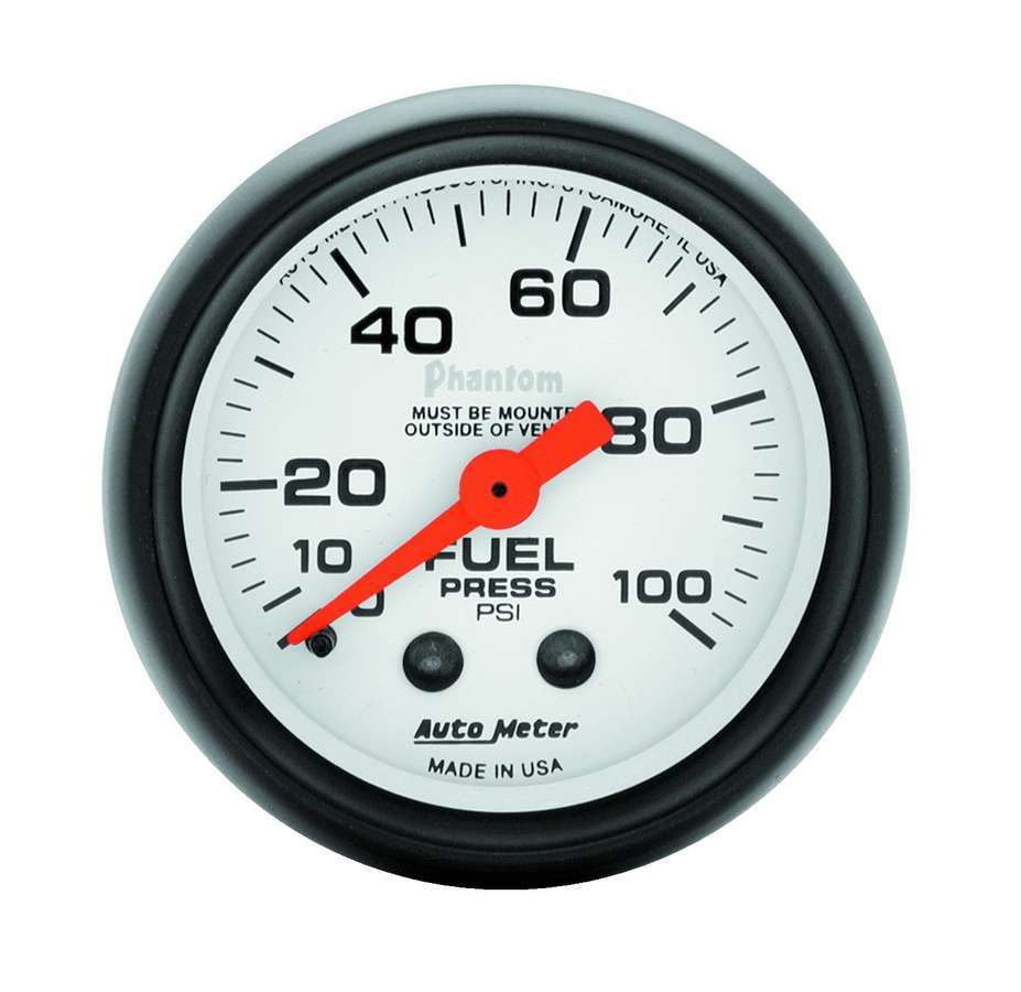 Autometer 5712 Phantom Fuel Pressure Gauge 0-100 PSI, 2-1/16 Inch Diameter, Mechanical Analog with White Face